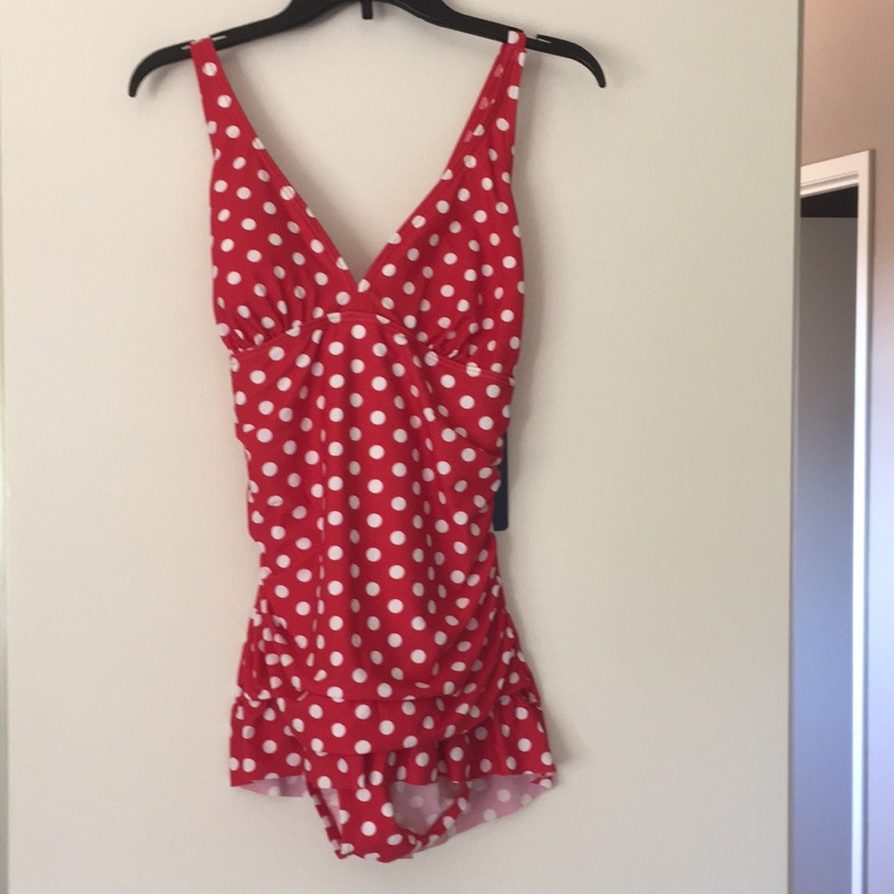 1950s red polka dot swimsuit one piece